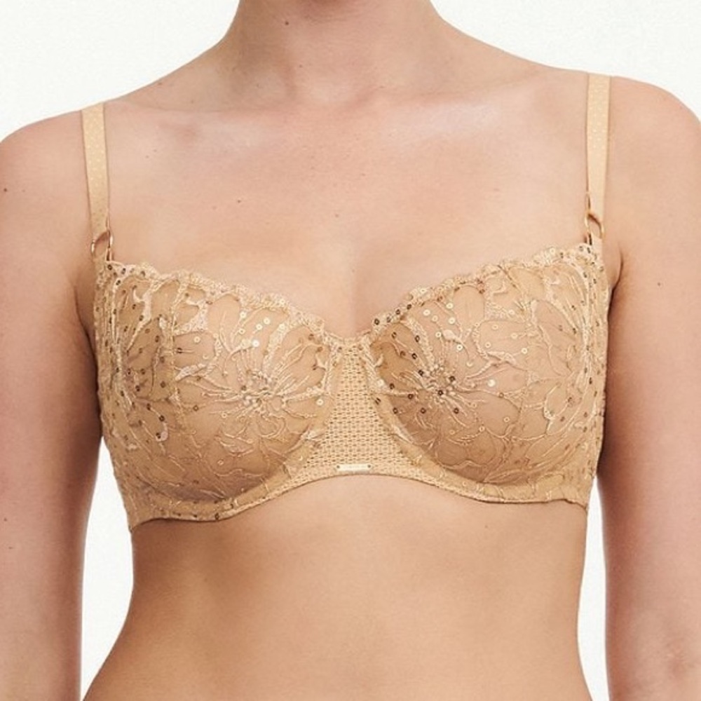 NWT! Chantelle Fleurs Signature Demi Bra - Toffee Sequins - Picture 2 of 13
